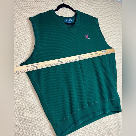 Ralph Lauren Polo Sweater Men medium Green Golf Vest wool Preppy Vintage - Picture 3 of 9